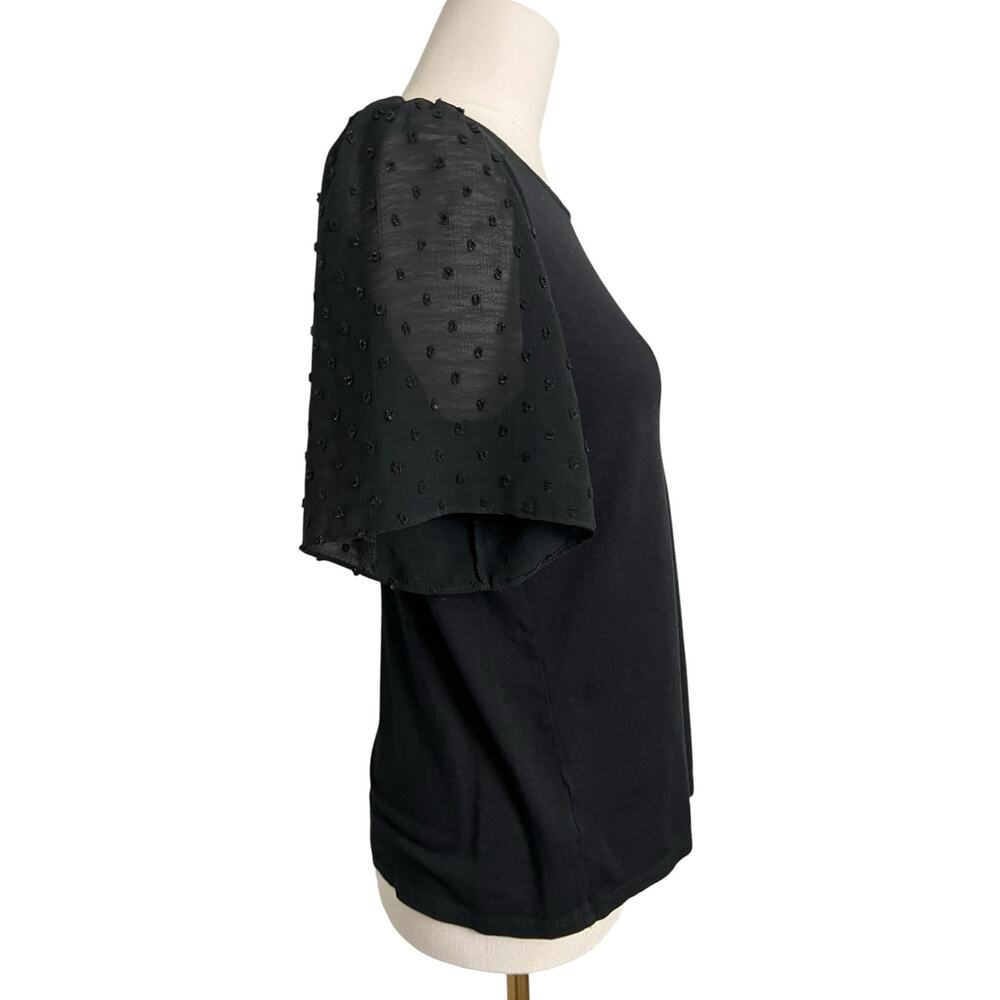 LOFT Black Swiss Dot Sheer Sleeve Knit Top Blouse Women's Size S - Picture 2 of 5